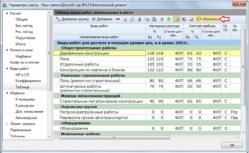 2021 расчет. Коэффициент Гранд смета 2021. ПК Гранд-смета 2021. Виды работ в смете. Параметры сметы.